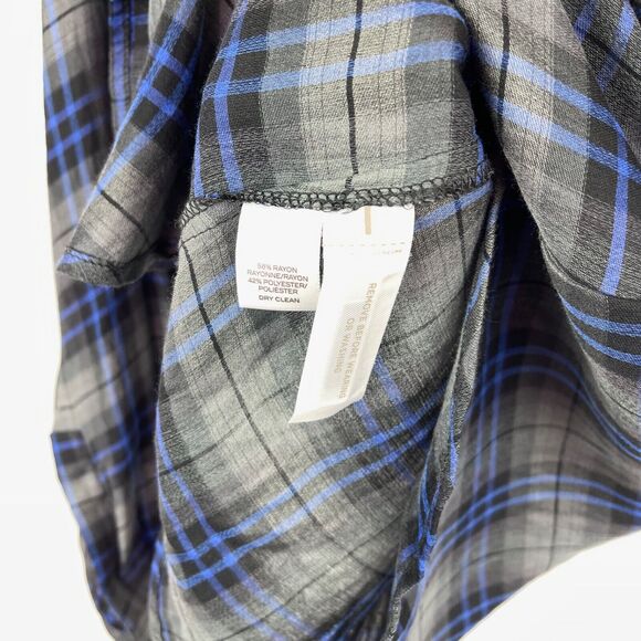 Ann Taylor Loft Plaid Gingham Blue Grey Rhinestone Button Down Shirt Petites XSP - Picture 9 of 10